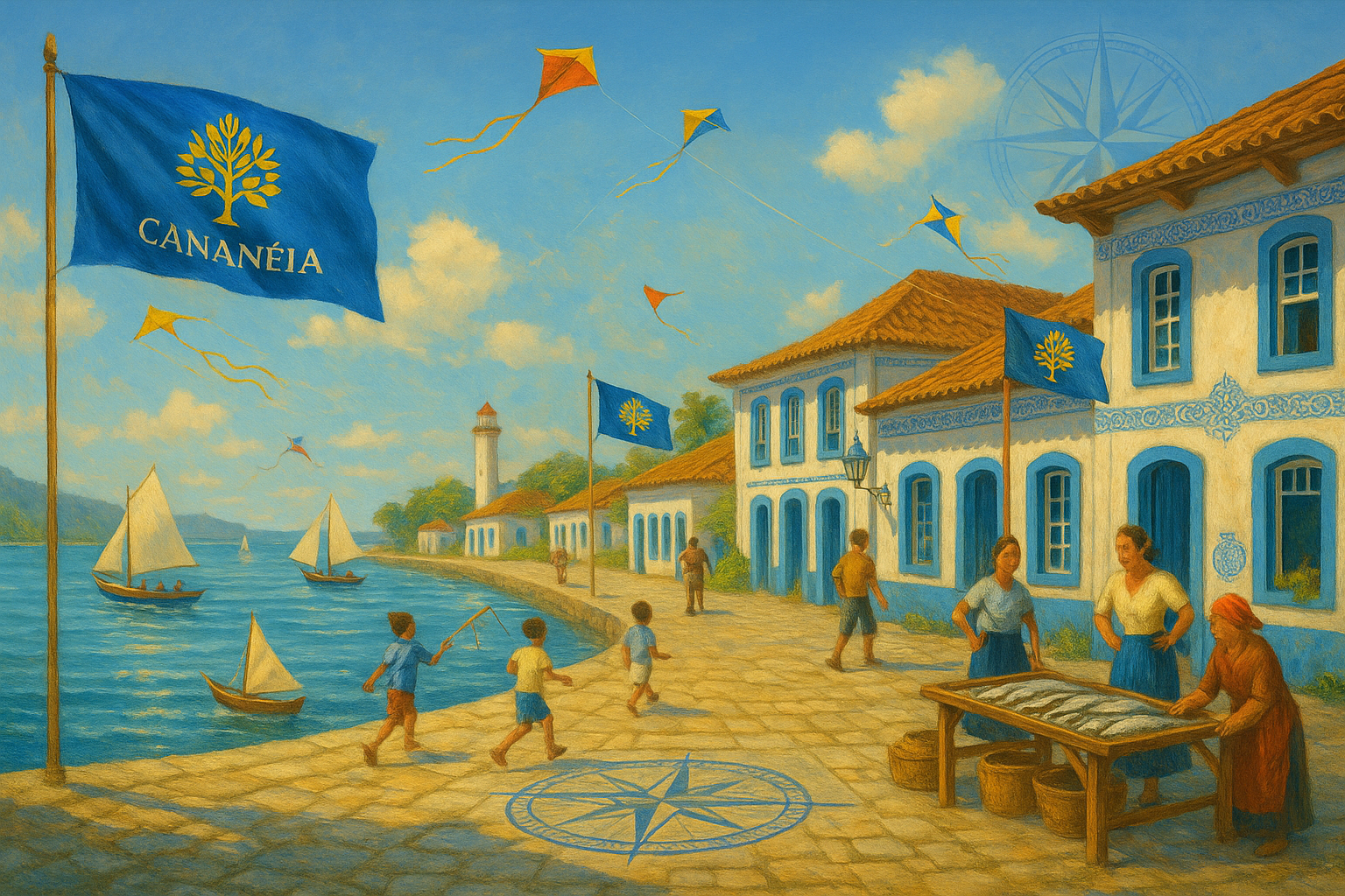 O porto da Cananéia com a bandeira do Estado-Livre